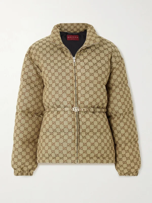 Gucci Belted Leather-trimmed Cotton-blend Canvas Down Jacket
