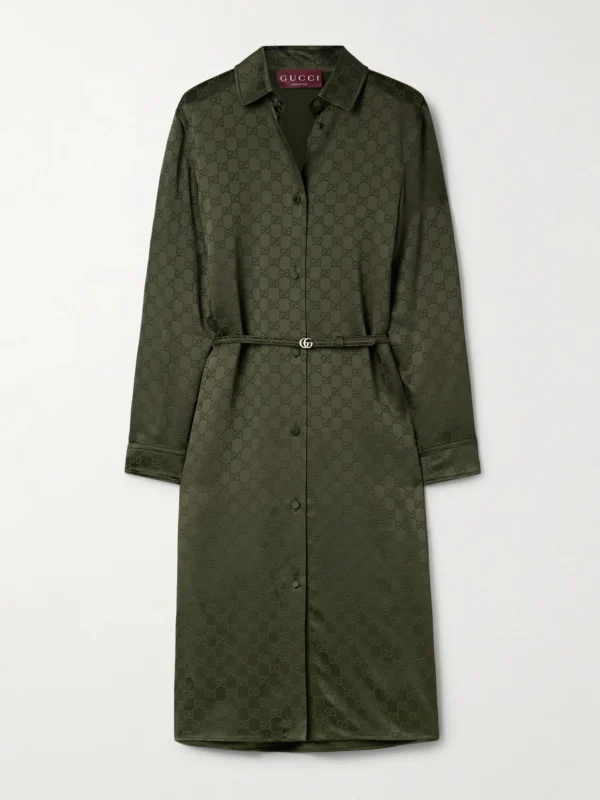 Gucci Belted Satin-jacquard Midi Shirt Dress