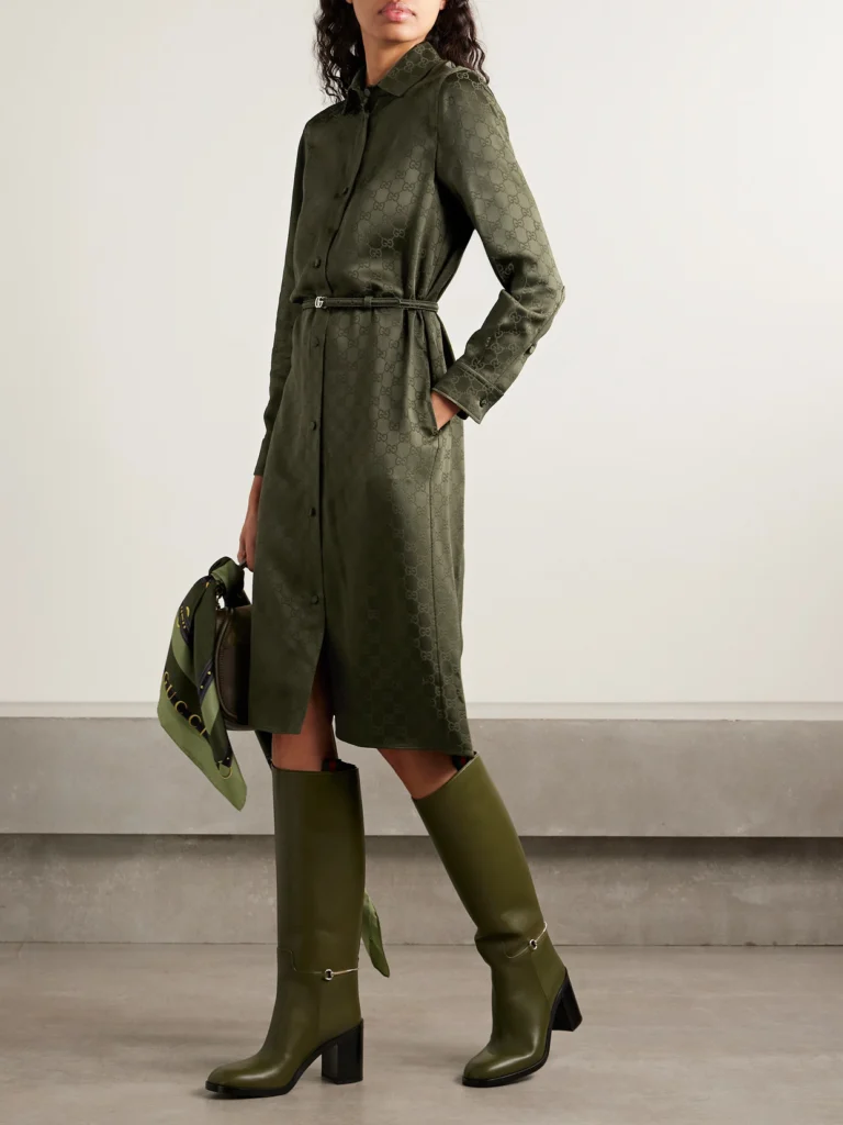 Gucci Belted Satin-jacquard Midi Shirt Dress
