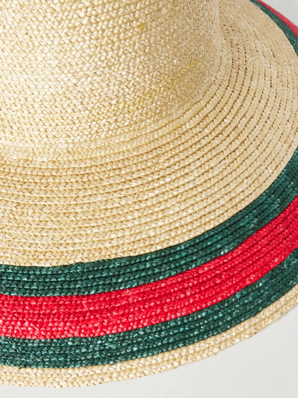 Close-up detail of the Gucci Beverlie Striped Straw Hat