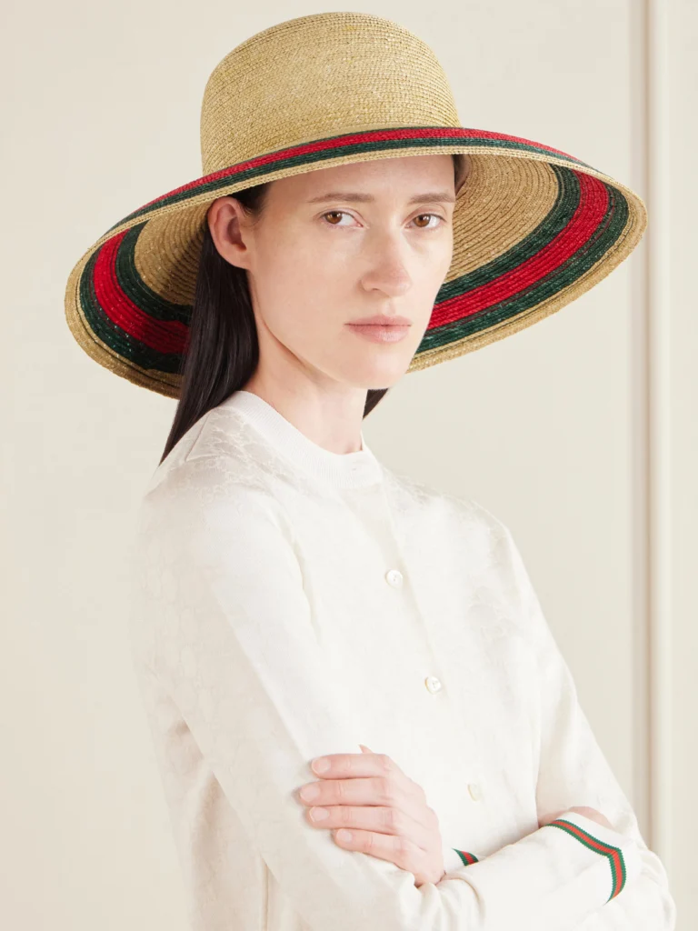 Gucci Beverlie Striped Straw Hat