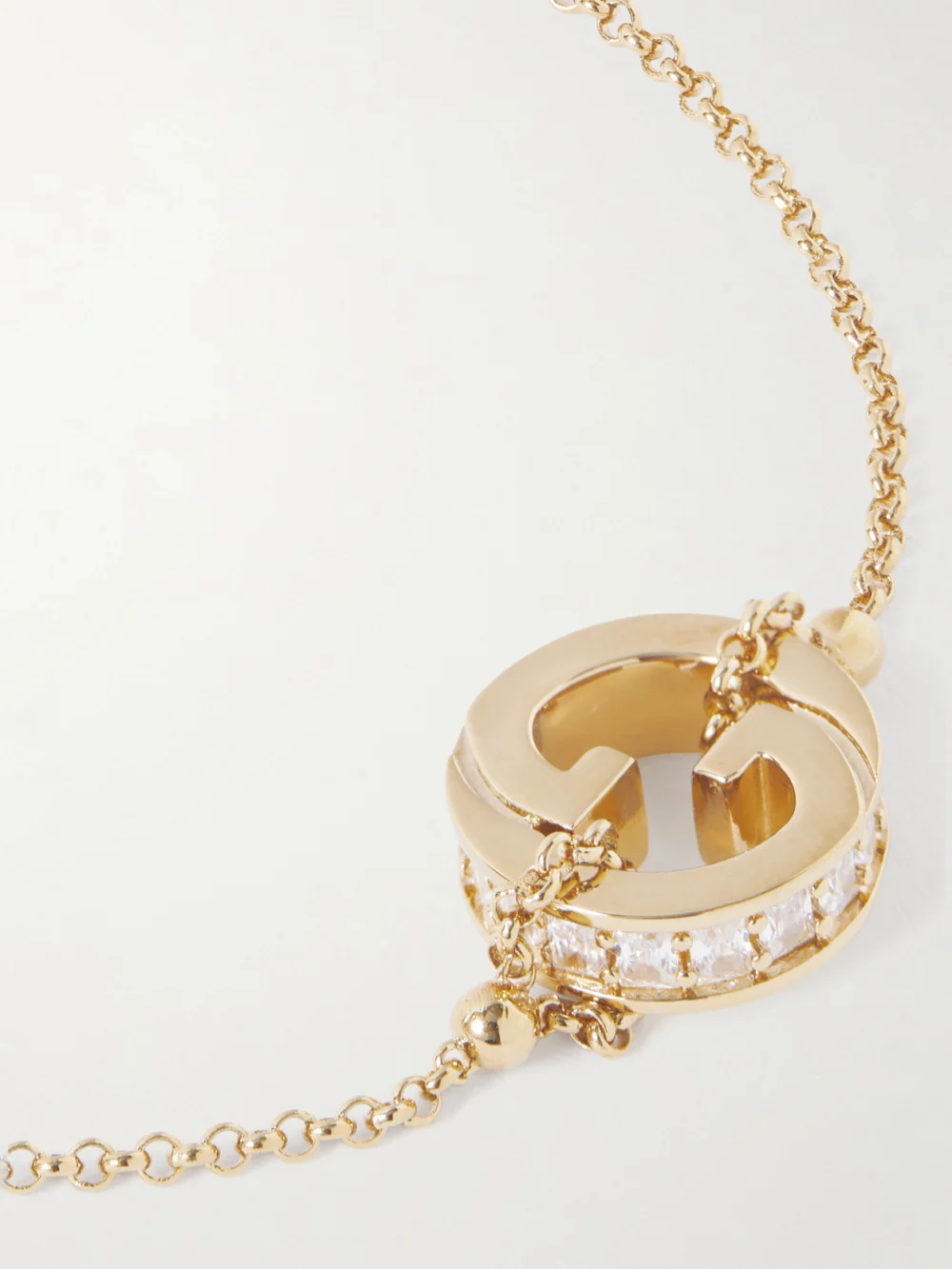 Close-up detail of the Gucci Blondie Gold-tone Crystal Bracelet