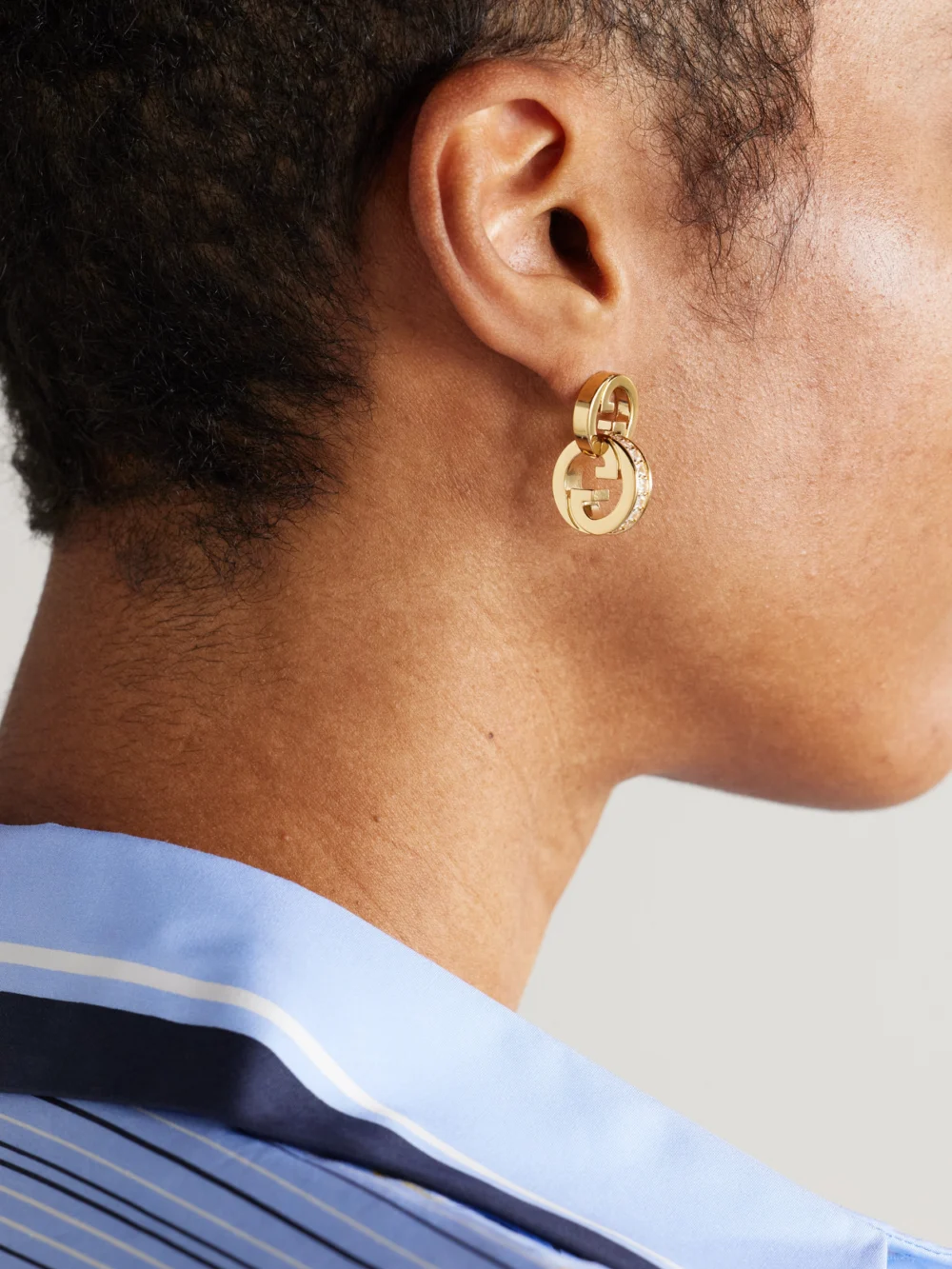 Gucci Blondie Gold-tone Crystal Hoop Earrings, styled view