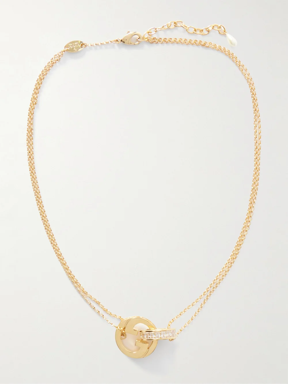 Close-up detail of the Gucci Blondie Gold-tone Crystal Necklace