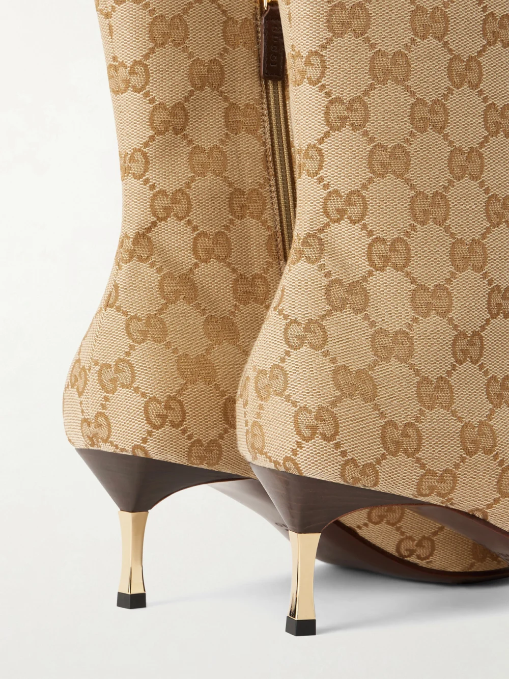 Close-up detail of the Gucci Bombshell Canvas-jacquard Ankle Boots
