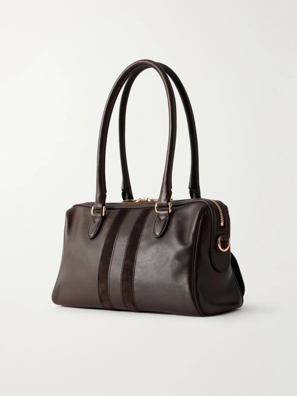 Back view of the Gucci Borsetto Horsebit-embellished Suede-trimmed Leather Shoulder Bag