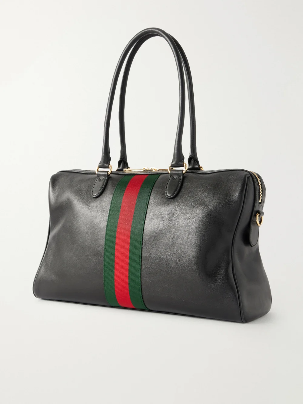 Back view of the Gucci Borsetto Large Webbing-trimmed Textured-leather Shoulder Bag