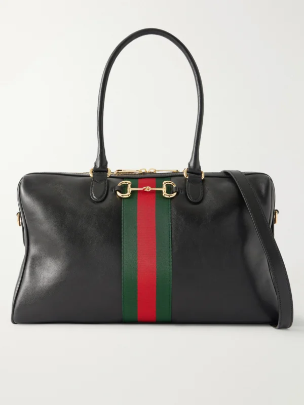 Gucci Borsetto Large Webbing-trimmed Textured-leather Shoulder Bag
