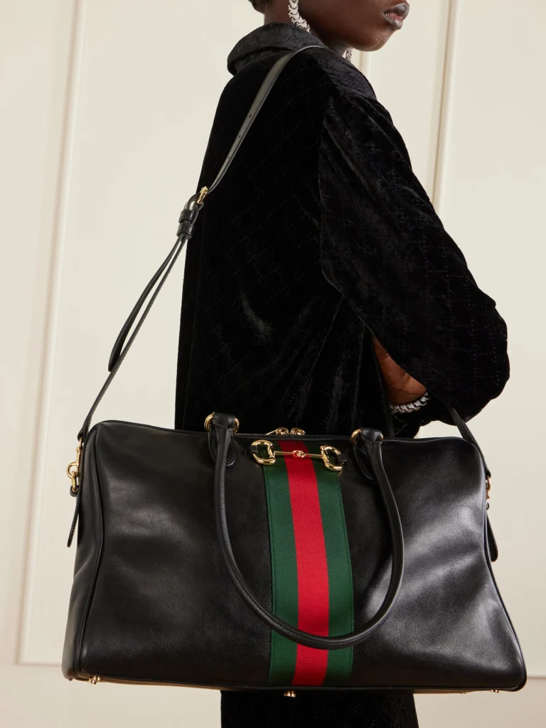 Gucci Borsetto Large Webbing-trimmed Textured-leather Shoulder Bag