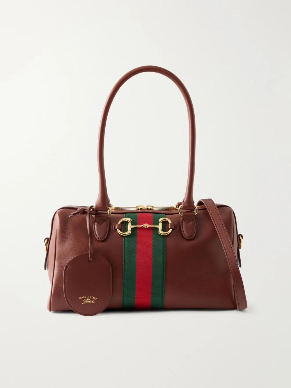 Gucci Borsetto Small Webbing-trimmed Leather Shoulder Bag in brown