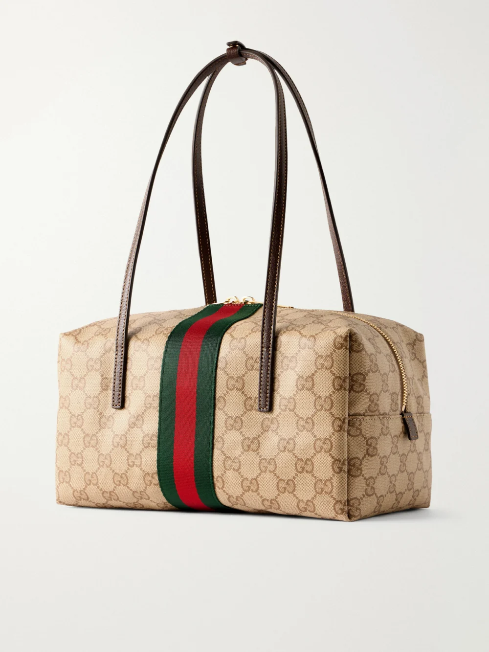 Back view of the Gucci Boston Leather-trimmed Coated Canvas-jacquard Shoulder Bag