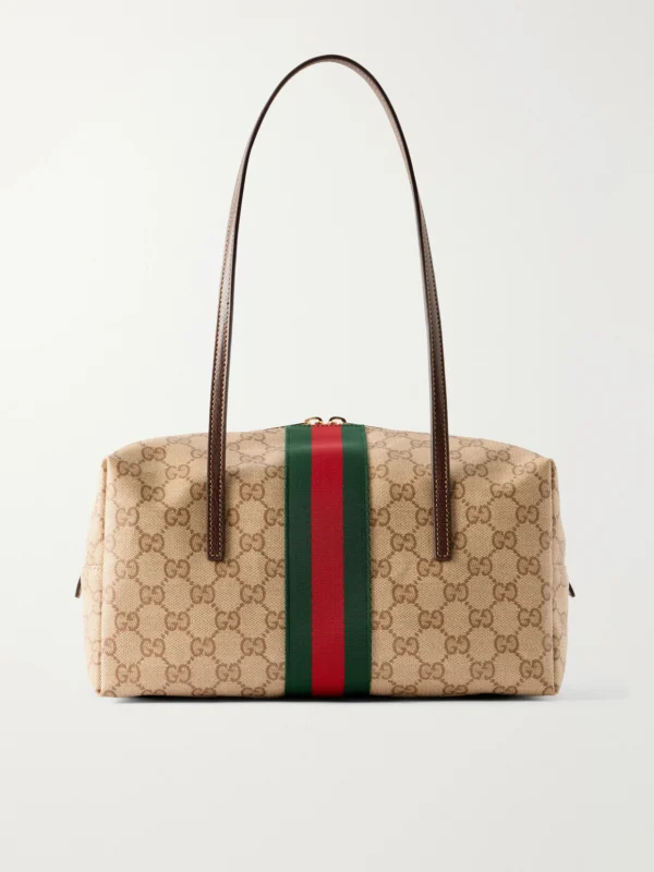 Gucci Boston Leather-trimmed Coated Canvas-jacquard Shoulder Bag