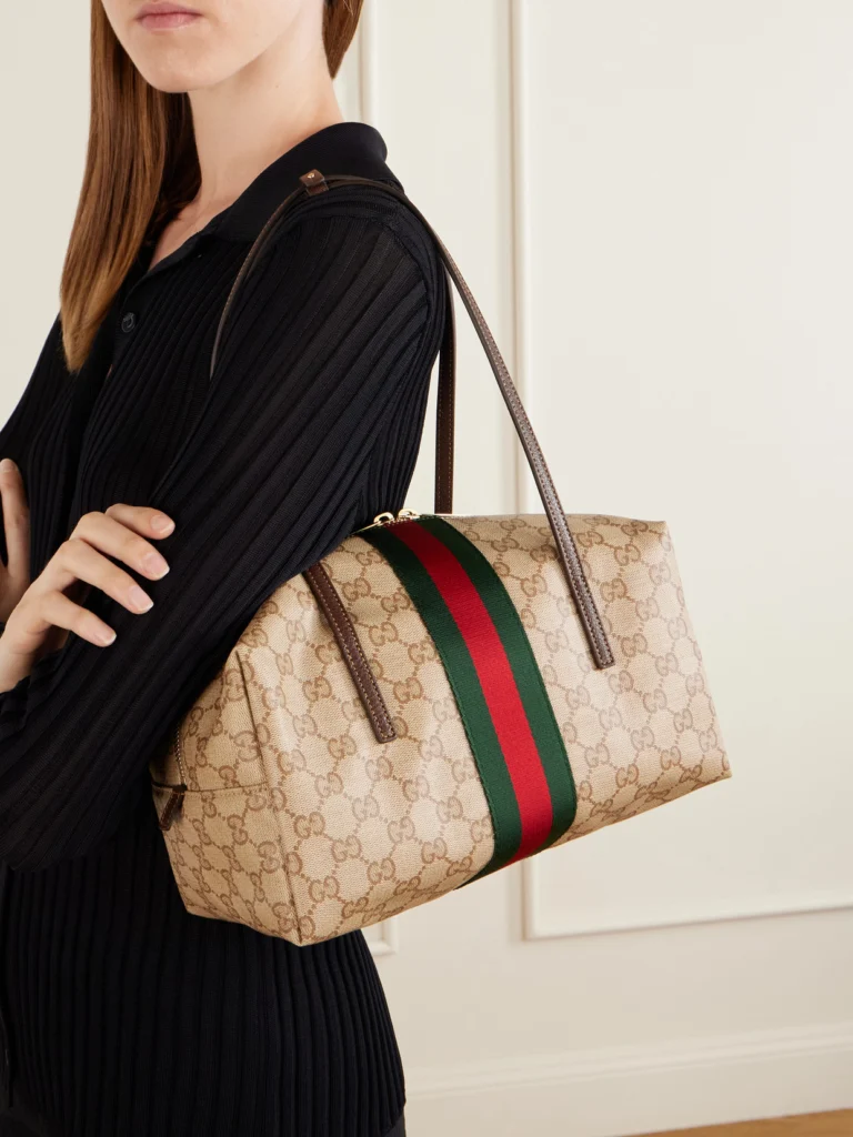 Gucci Boston Leather-trimmed Coated Canvas-jacquard Shoulder Bag