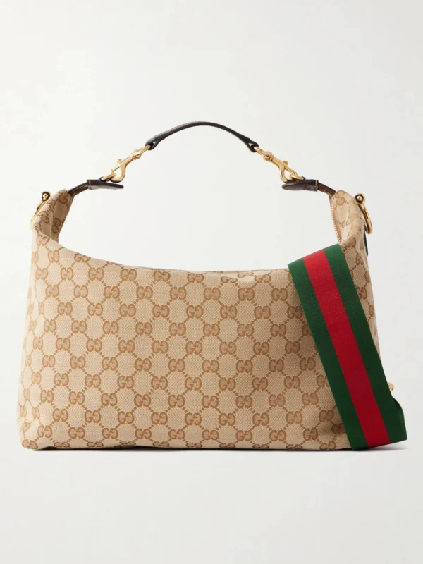 Gucci Brera Logo-jacquard Leather-trimmed Canvas Shoulder Bag