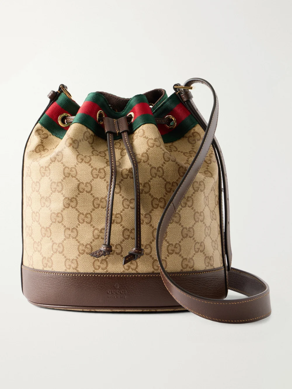 Gucci Bucket Small Leather-trimmed Coated Canvas-jacquard Shoulder Bag in beige