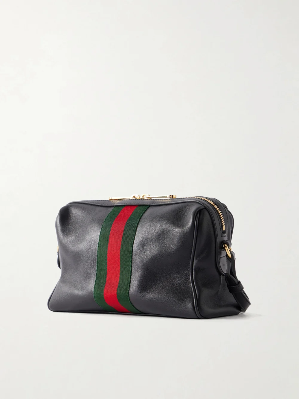 Back view of the Gucci Camera Case Web-trimmed Leather Shoulder Bag