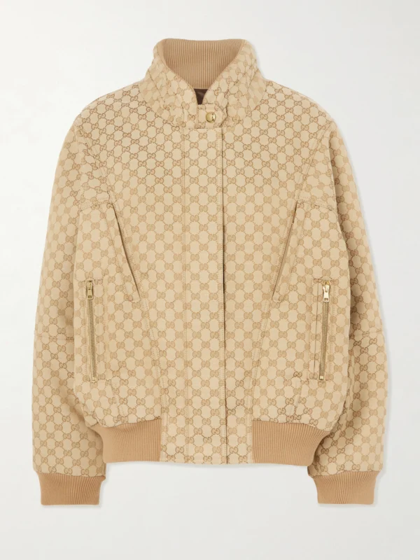 Gucci Canvas-jacquard Turtleneck Bomber Jacket