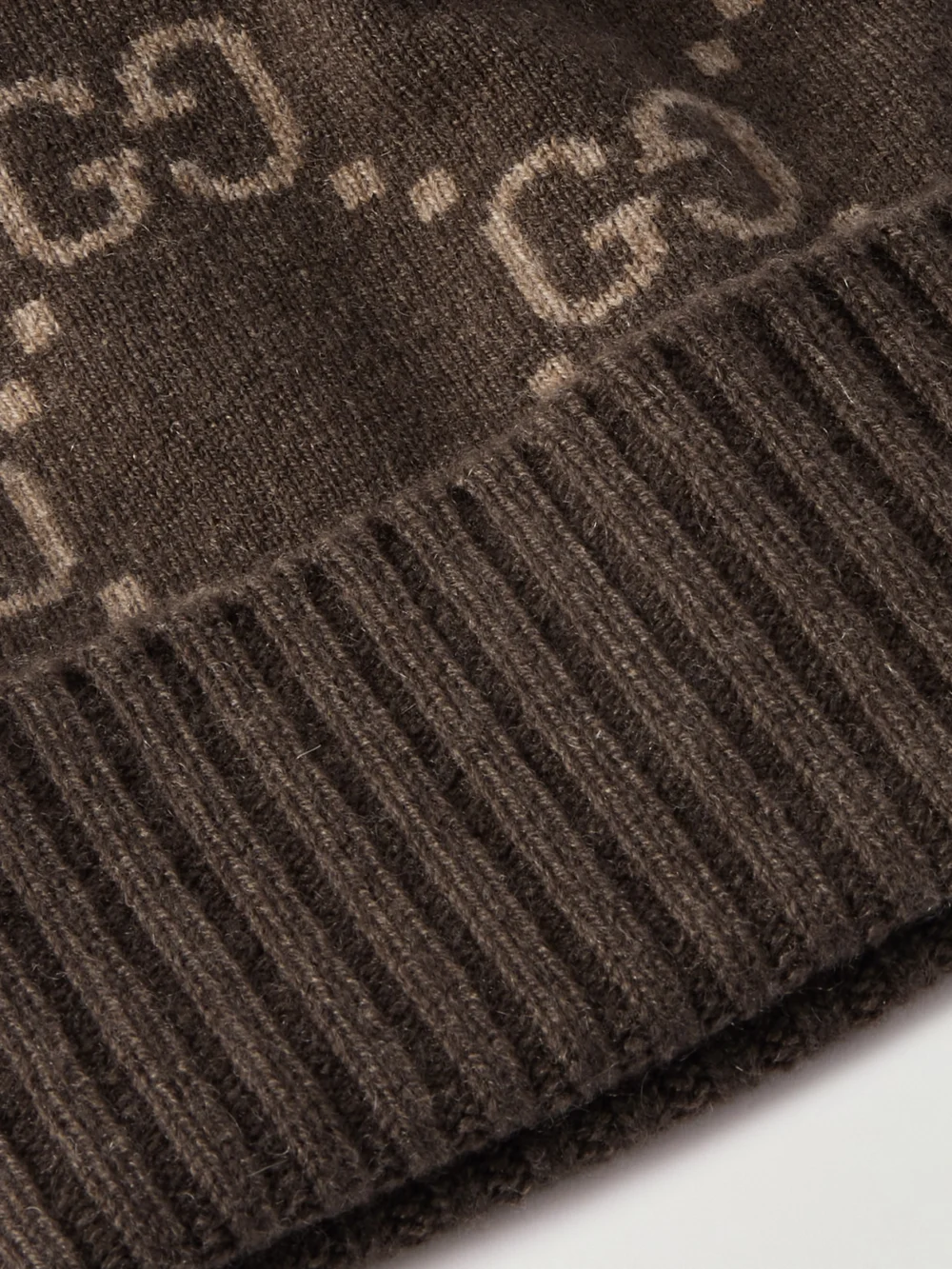 Close-up detail of the Gucci Cashmere-jacquard Beanie