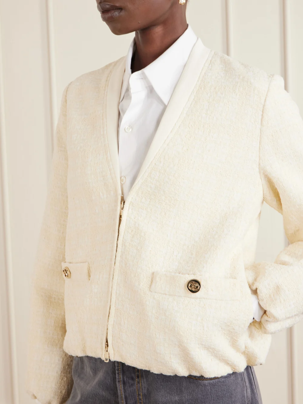 Close-up detail of the Gucci Cotton-blend Bouclé Jacket