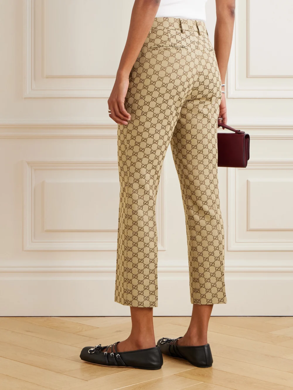 Back view of the Gucci Cropped Cotton-blend Canvas-jacquard Straight-leg Pants