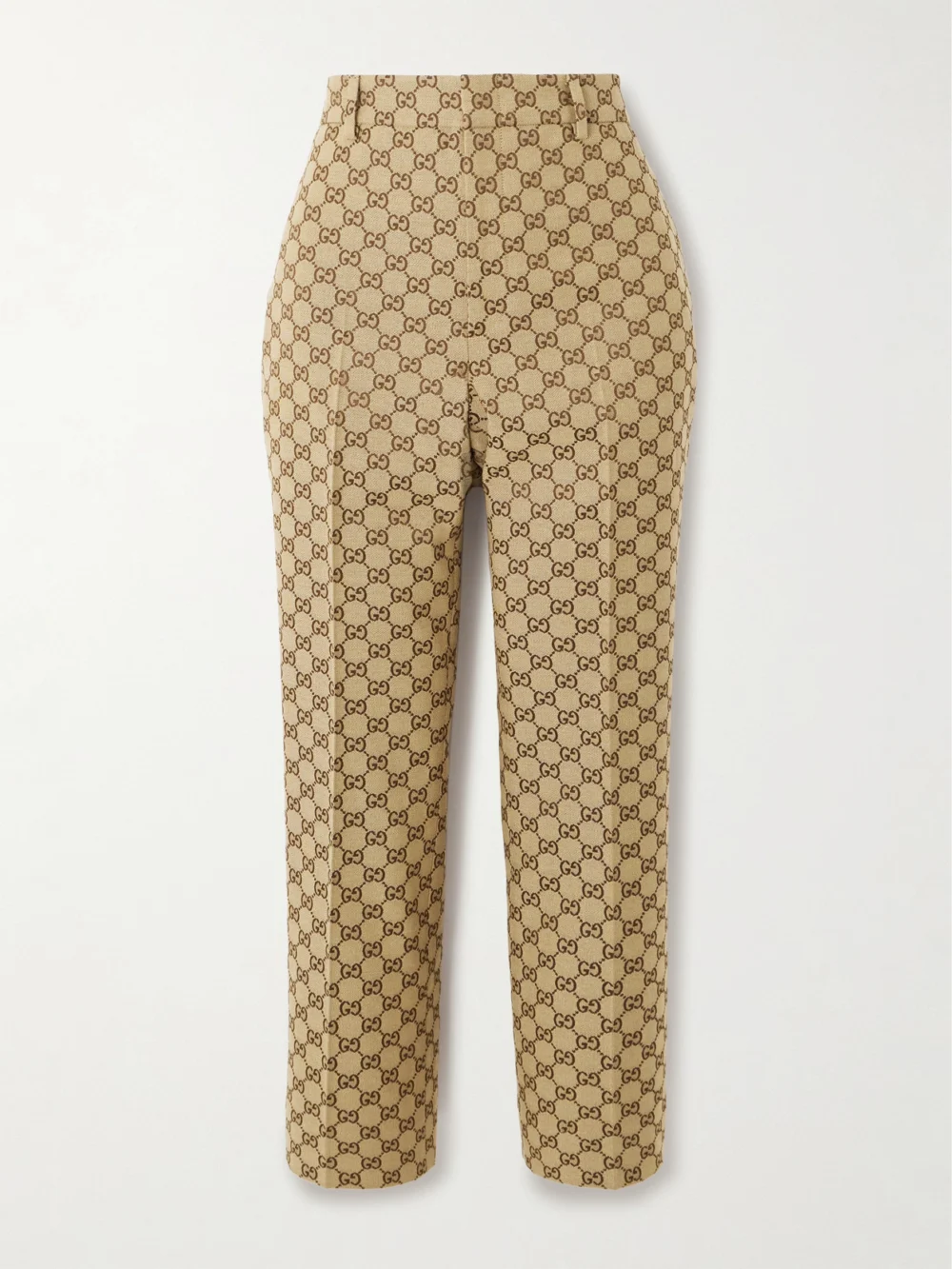 Gucci Cropped Cotton-blend Canvas-jacquard Straight-leg Pants in beige