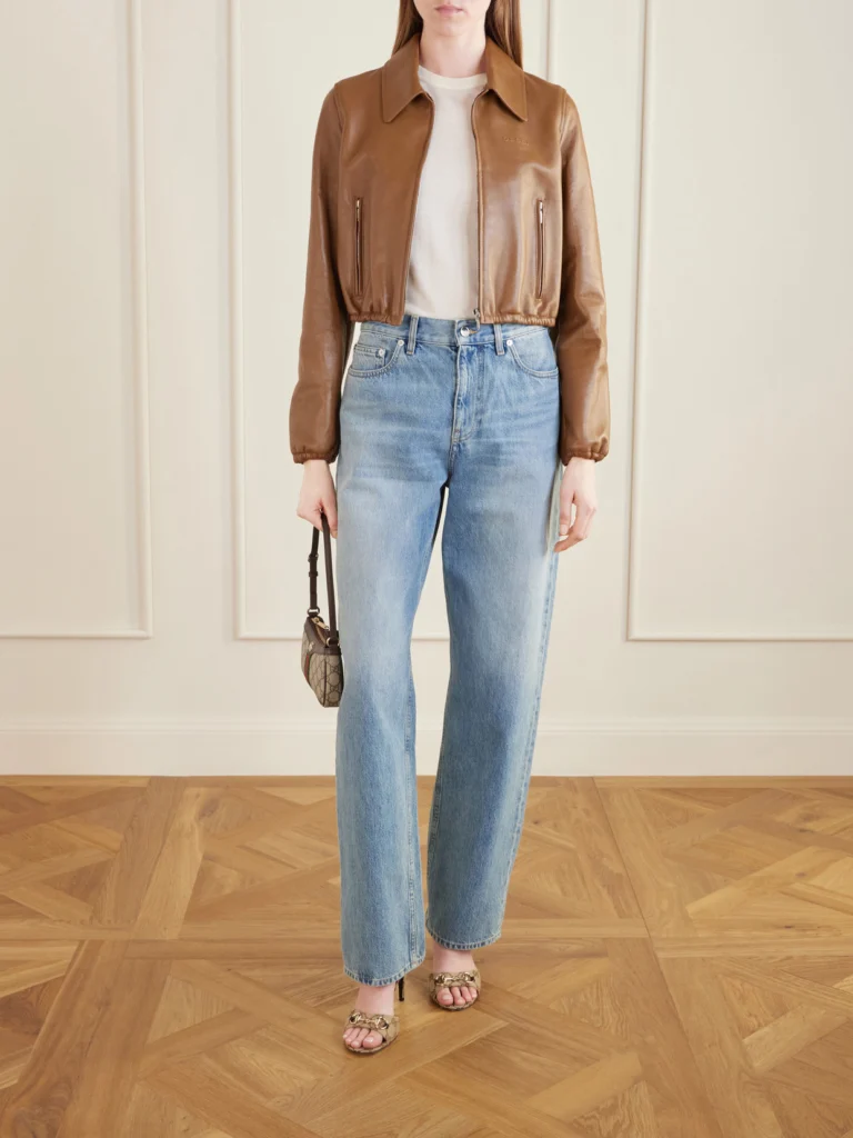 Gucci Cropped Embossed Leather Bomber Jacket