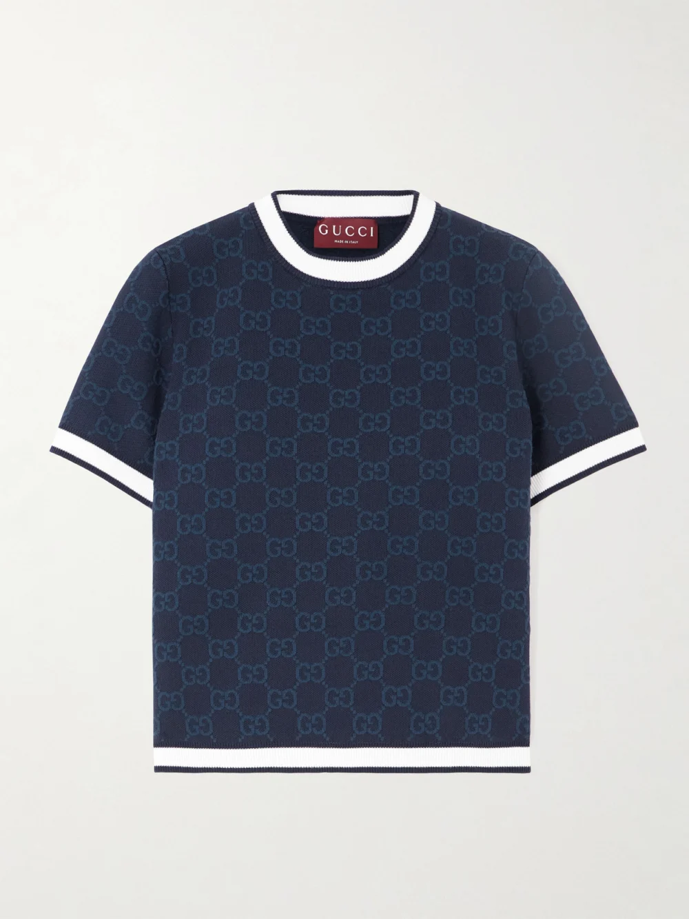 Gucci Cropped Jacquard-knit Cotton Sweater in navy