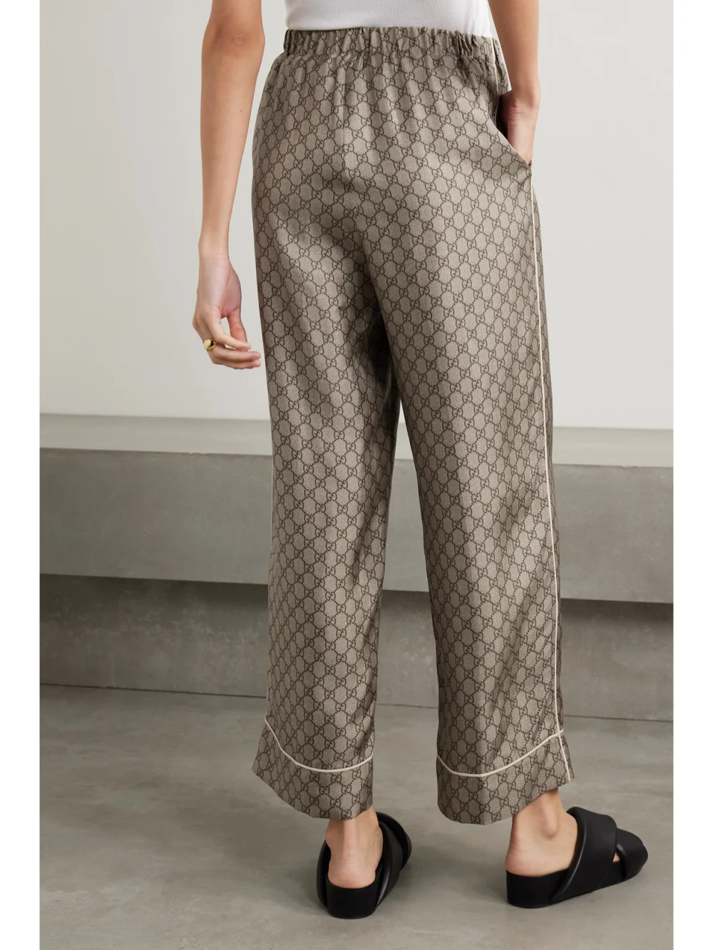 Back view of the Gucci Cropped Silk-satin Jacquard Wide-leg Pants