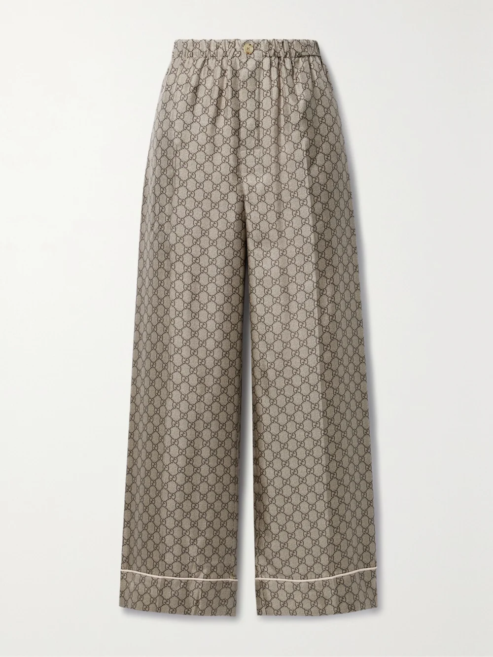 Gucci Cropped Silk-satin Jacquard Wide-leg Pants in camel