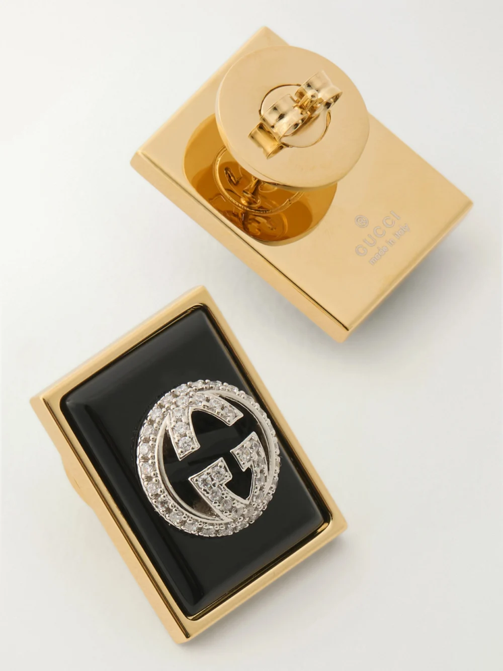 Back view of the Gucci Crystal-embellished Gold-tone Resin Earrings
