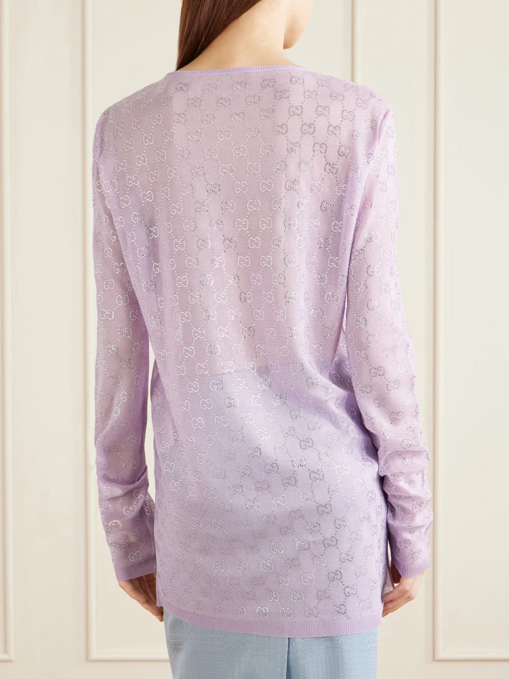 Back view of the Gucci Crystal-embellished Knitted Silk Sweater