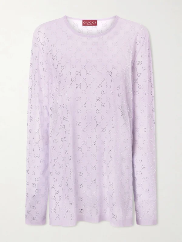 Gucci Crystal-embellished Knitted Silk Sweater