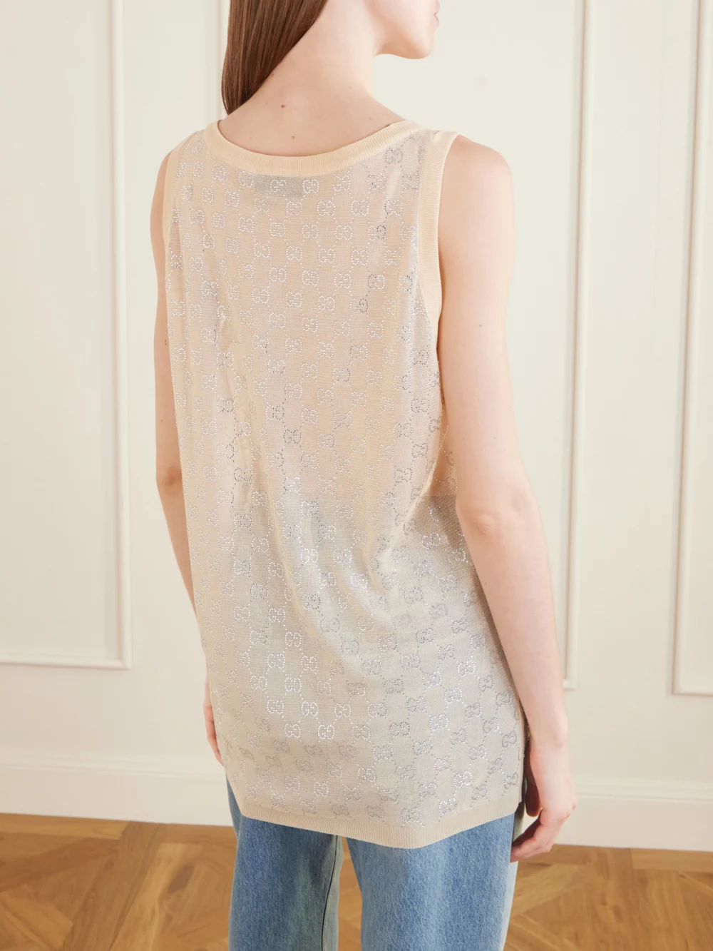 Back view of the Gucci Crystal-embellished Knitted Silk Top