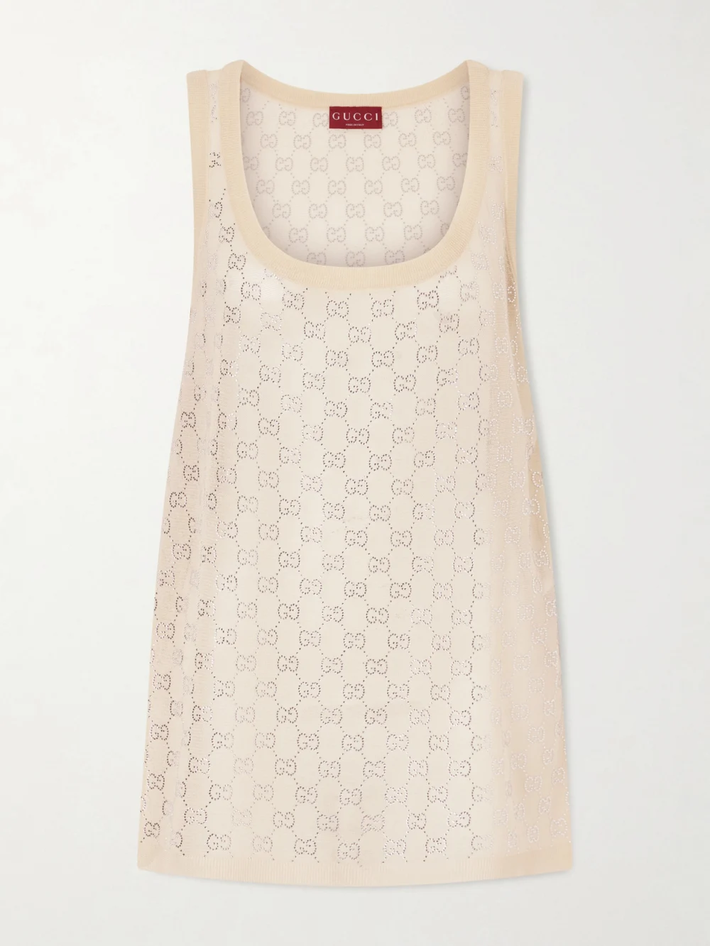 Gucci Crystal-embellished Knitted Silk Top in pastel pink