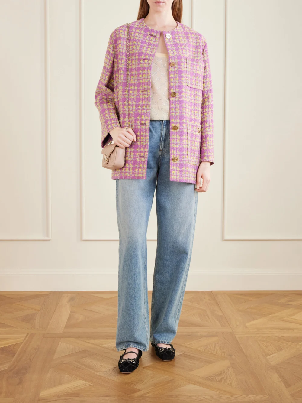 Gucci Crystal-embellished Knitted Silk Top, worn by a model