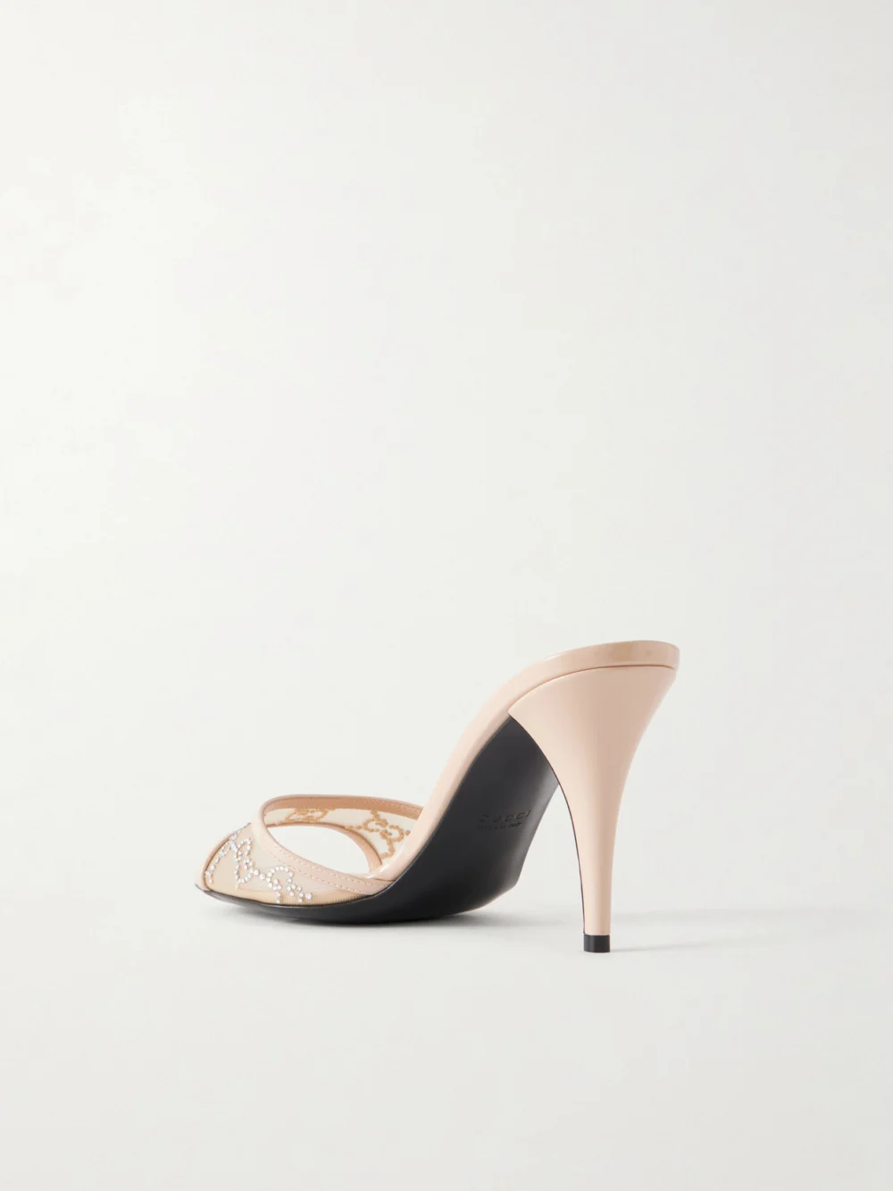 Back view of the Gucci Crystal-embellished Leather-trimmed Mesh Sandals