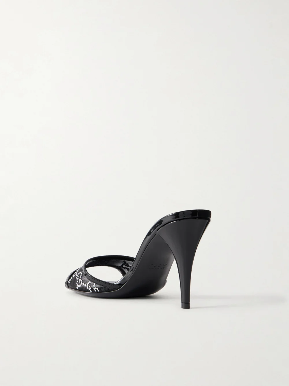 Back view of the Gucci Crystal-embellished Leather-trimmed Mesh Sandals