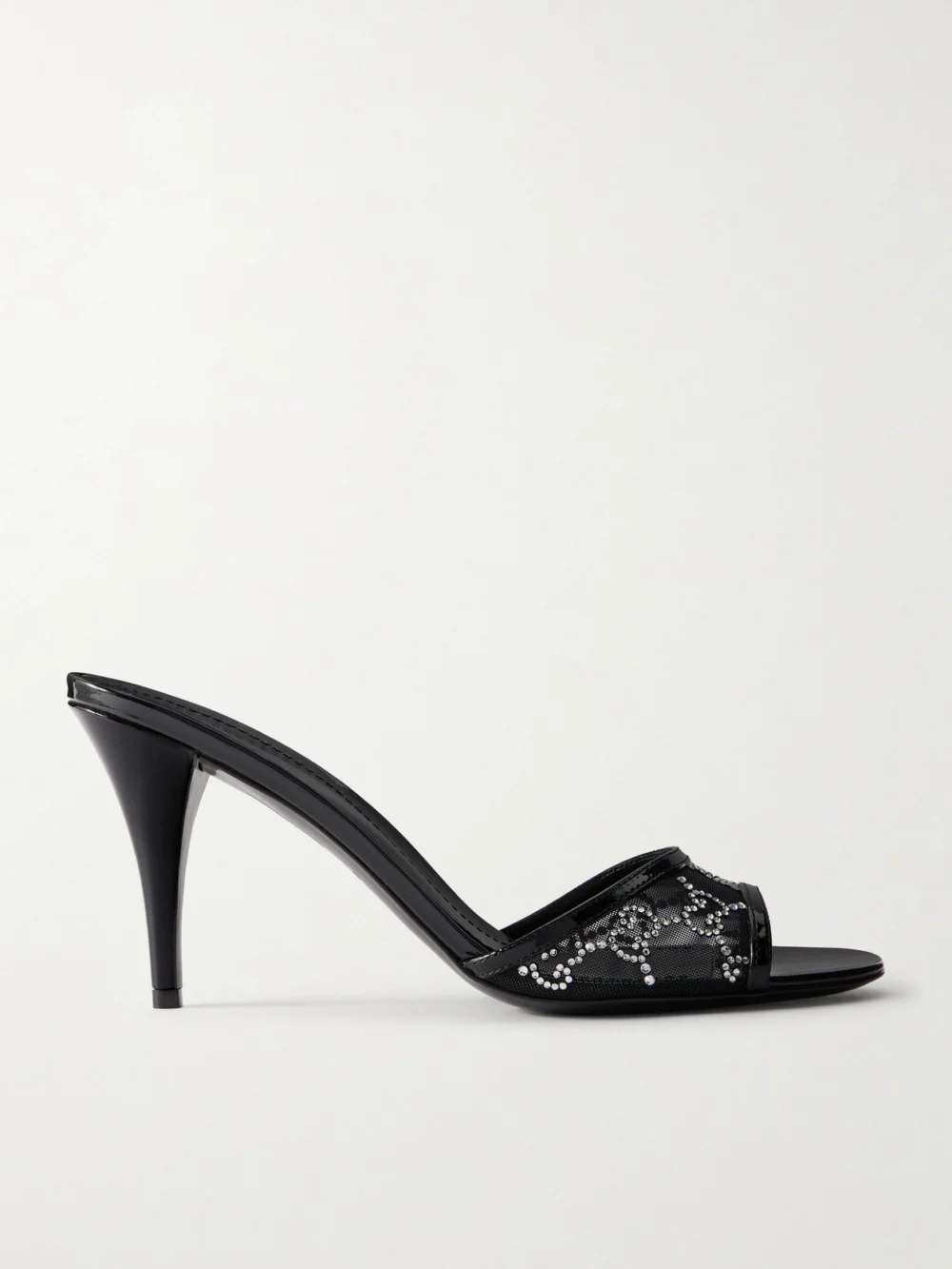Gucci Crystal-embellished Leather-trimmed Mesh Sandals in black