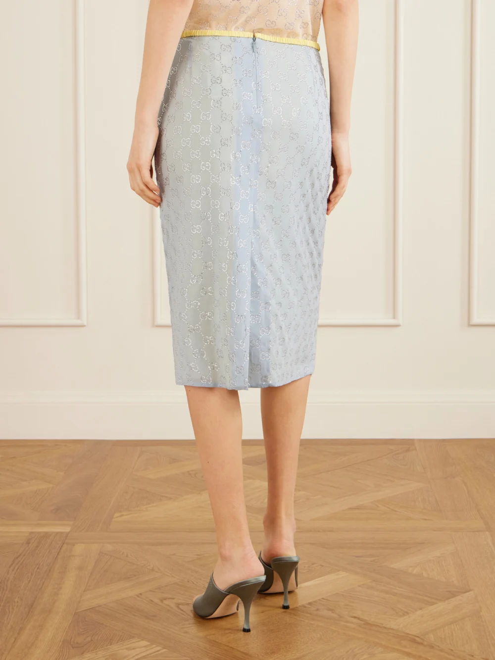 Back view of the Gucci Crystal-embellished Silk-blend Midi Skirt