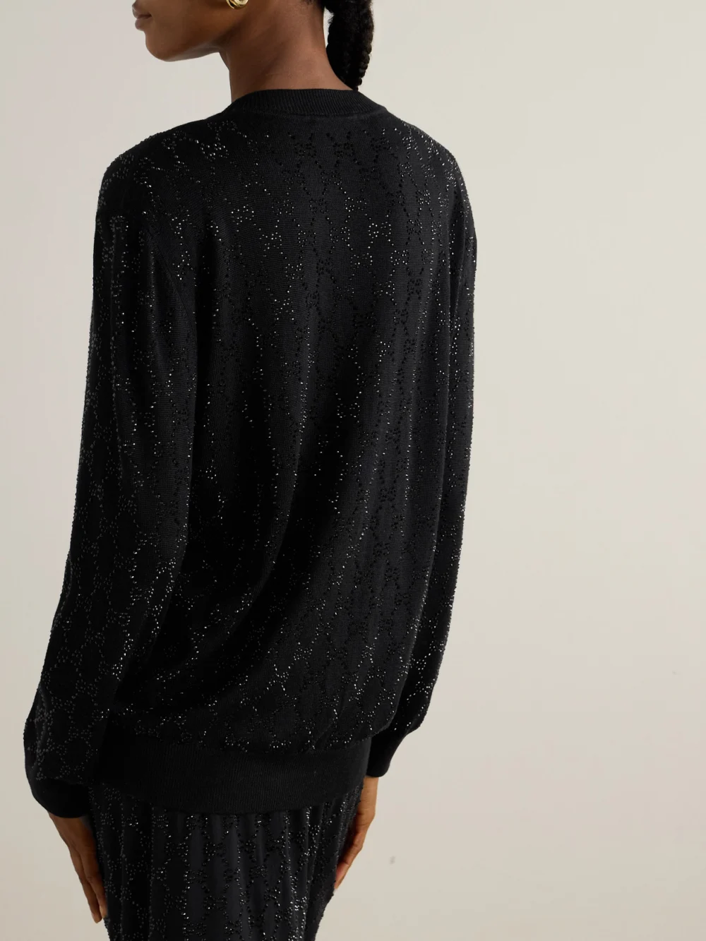 Back view of the Gucci Crystal-embellished Wool Cardigan