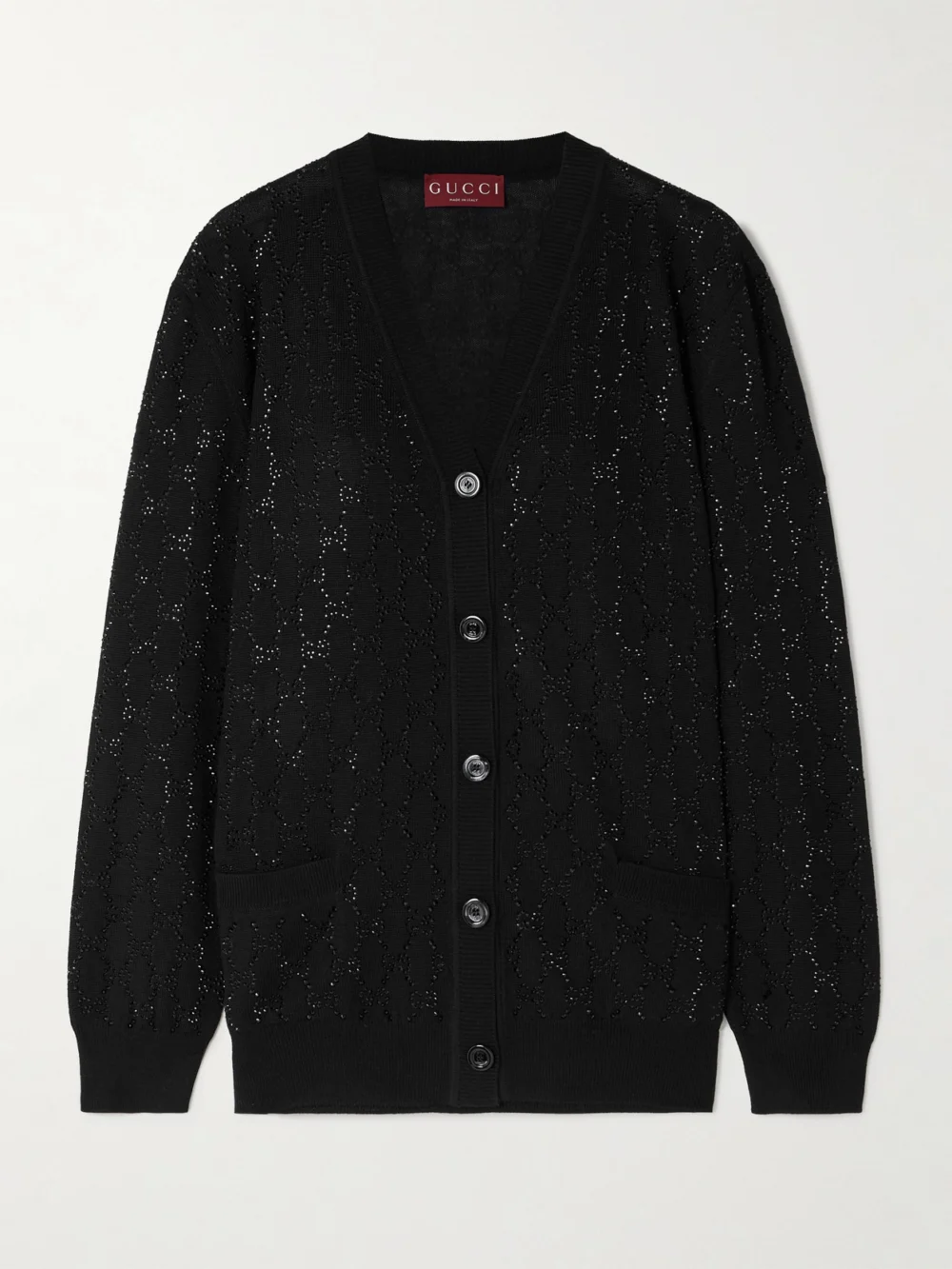 Gucci Crystal-embellished Wool Cardigan in black