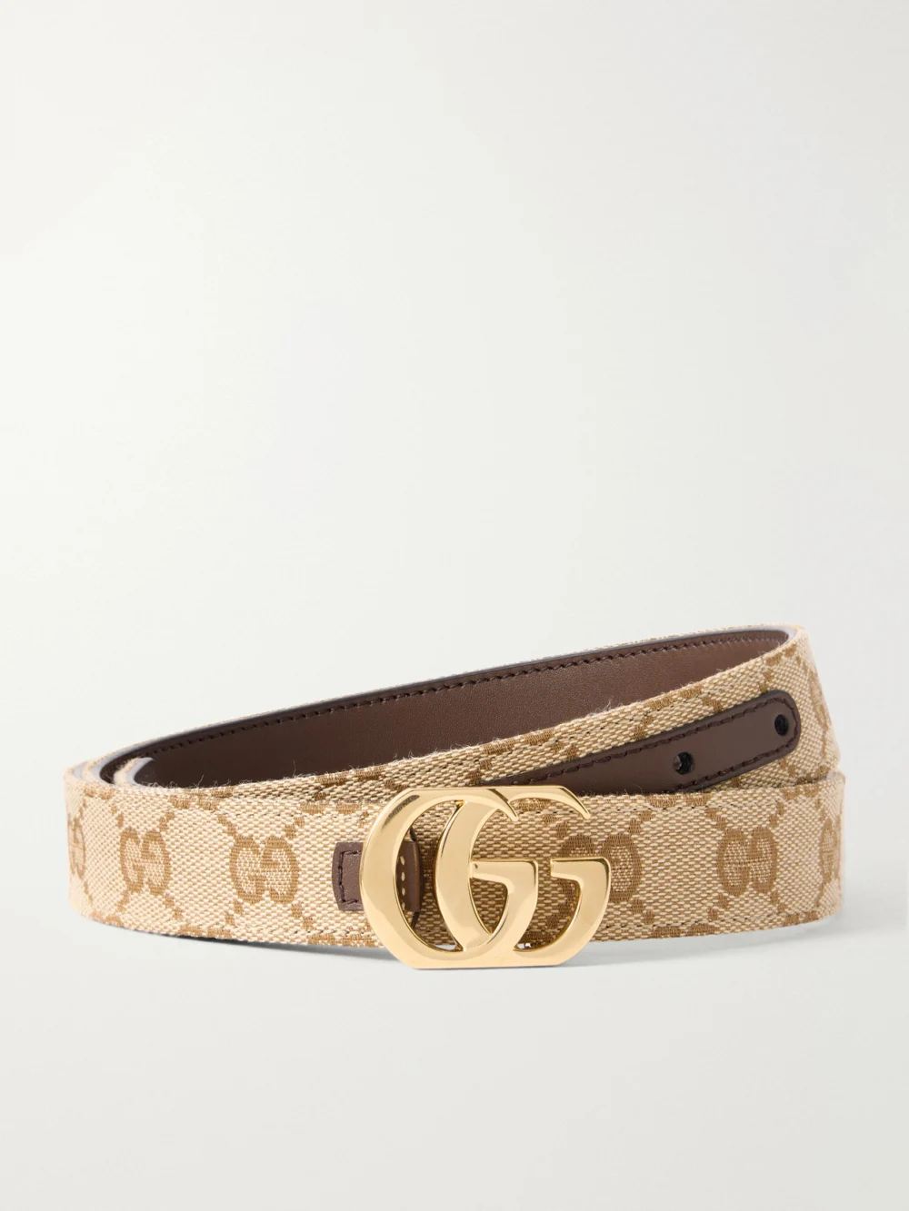 Gucci Cut Gg Marmont Reversible Leather and Printed Coated-canvas Belt in brown