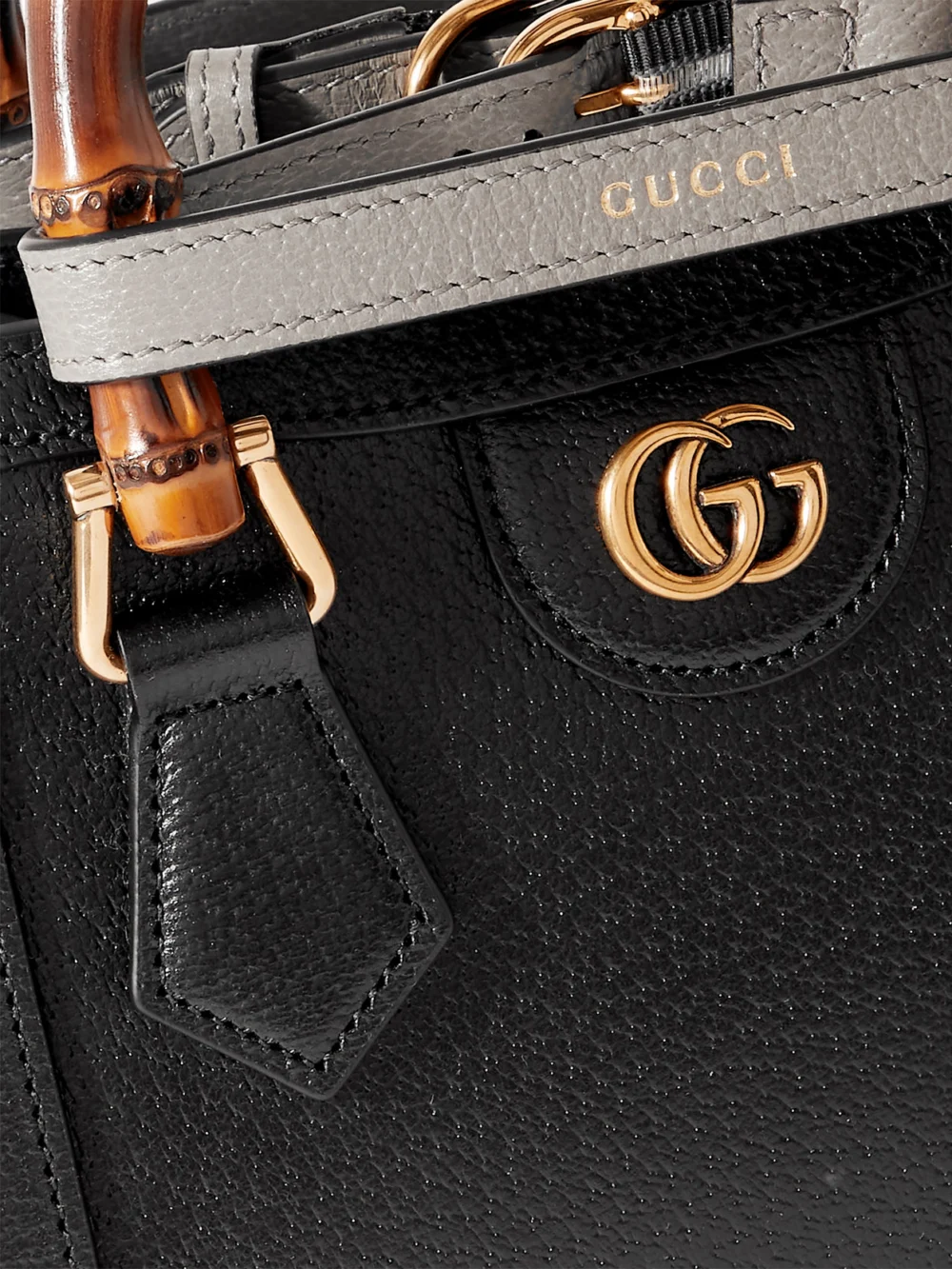 Close-up detail of the Gucci Diana Mini Textured-leather Tote