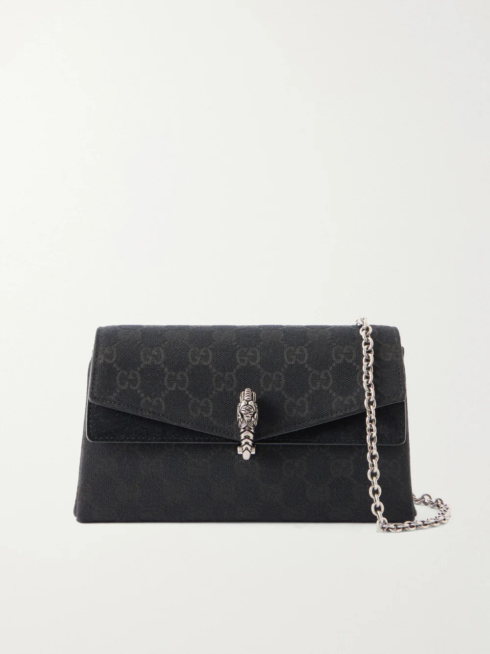 Gucci Dionysus Leather-trimmed Coated Canvas-jacquard Shoulder Bag in black