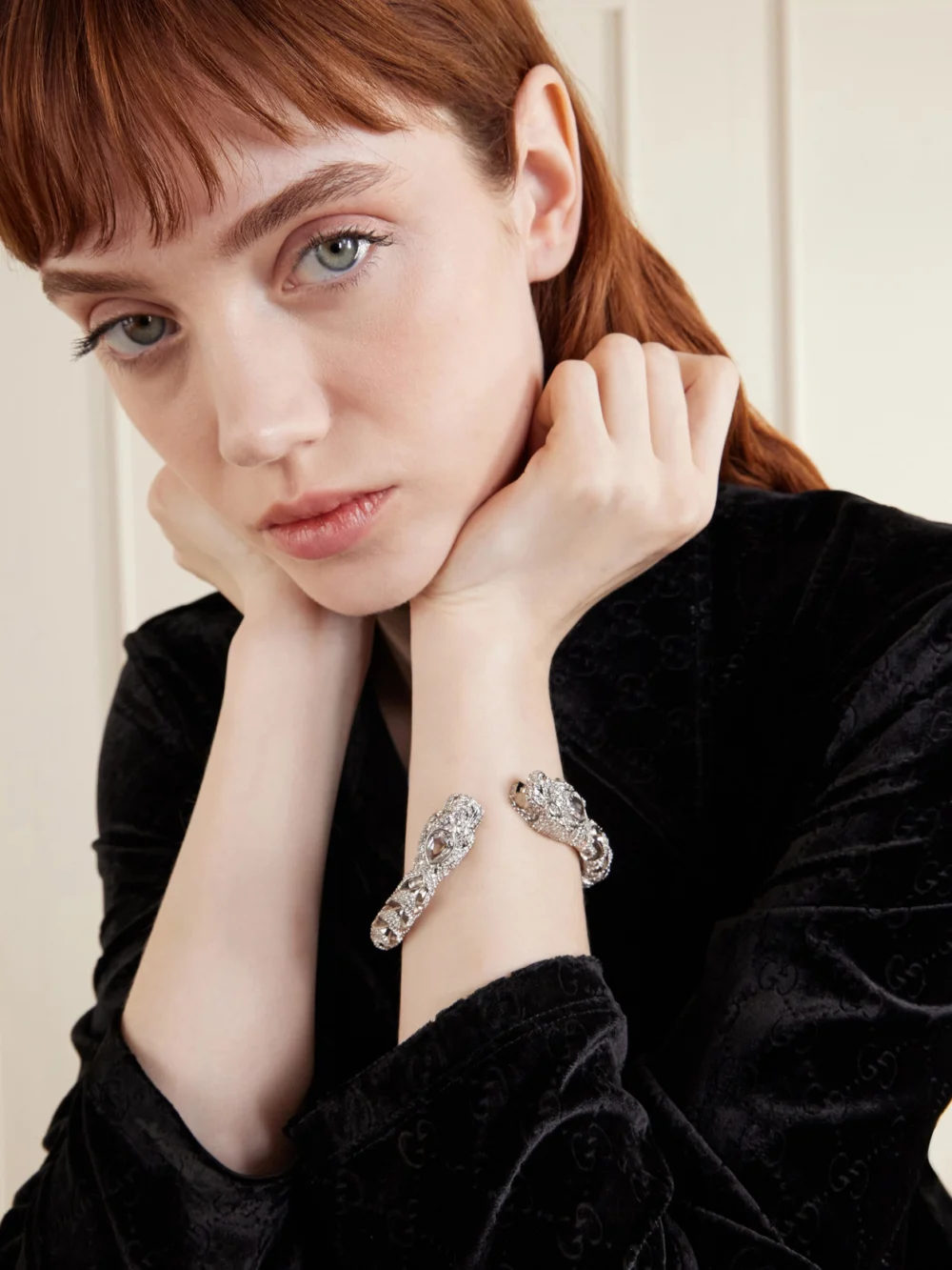 Gucci Dionysus Silver-tone and Crystal Cuff, styled view