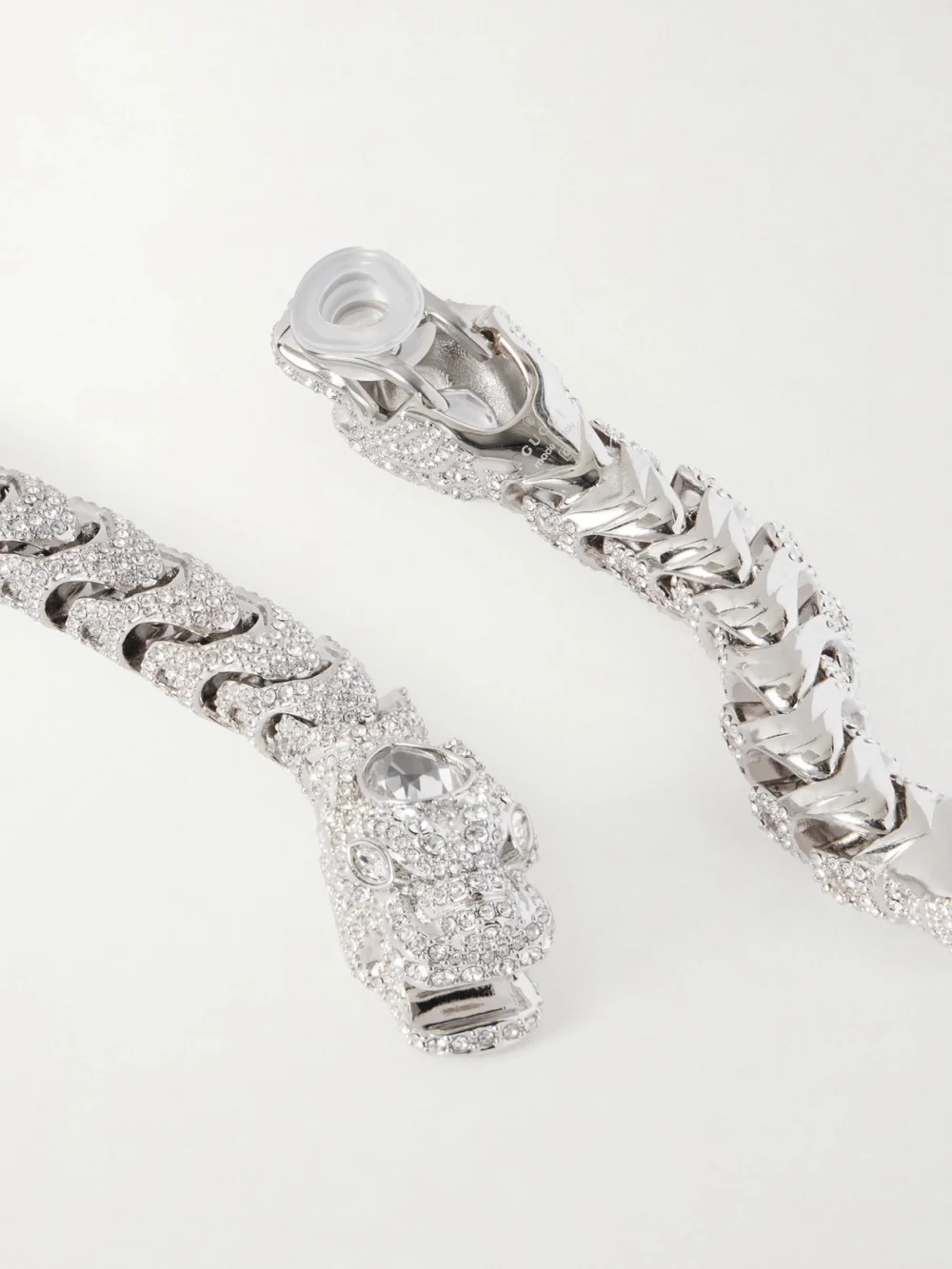 Close-up detail of the Gucci Dionysus Silver-tone and Crystal Earrings