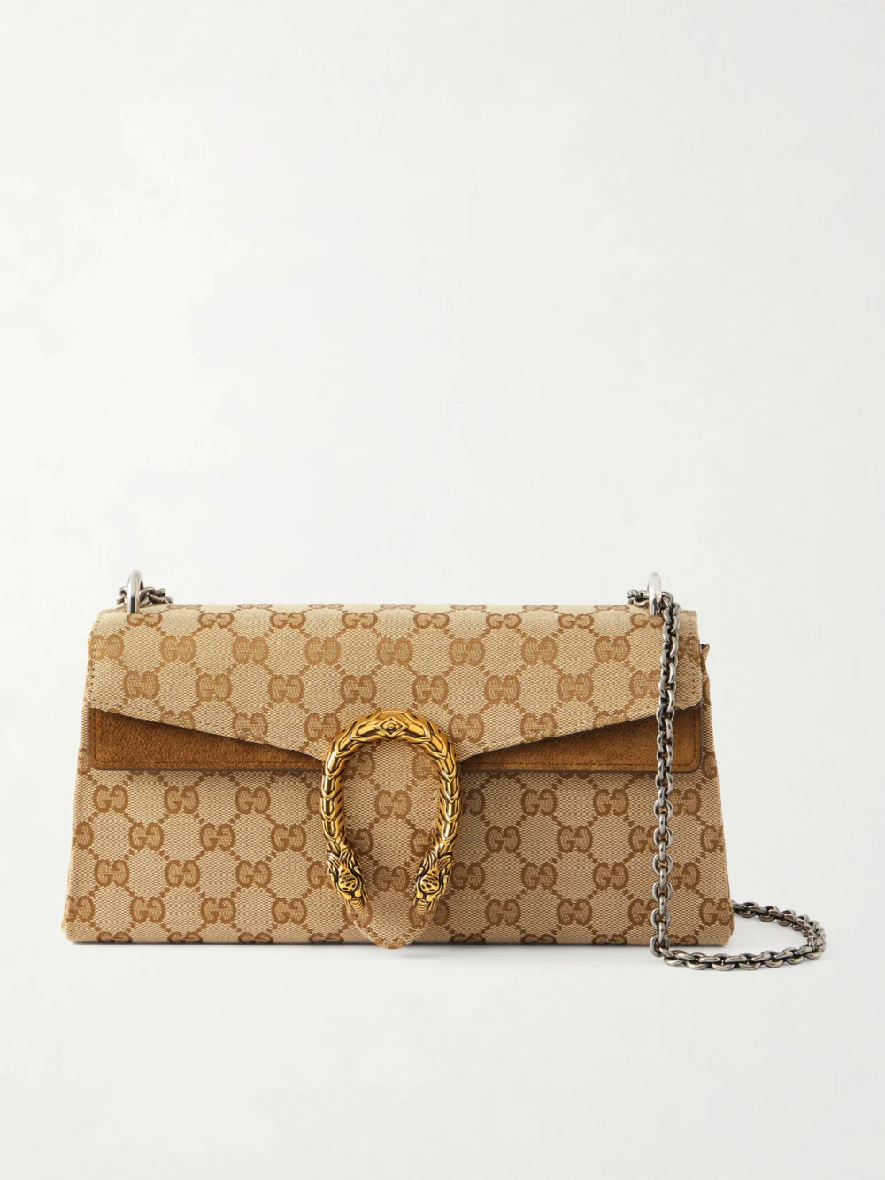 Gucci Dionysus Small Embellished Suede-trimmed Coated Canvas-jacquard Shoulder Bag in beige