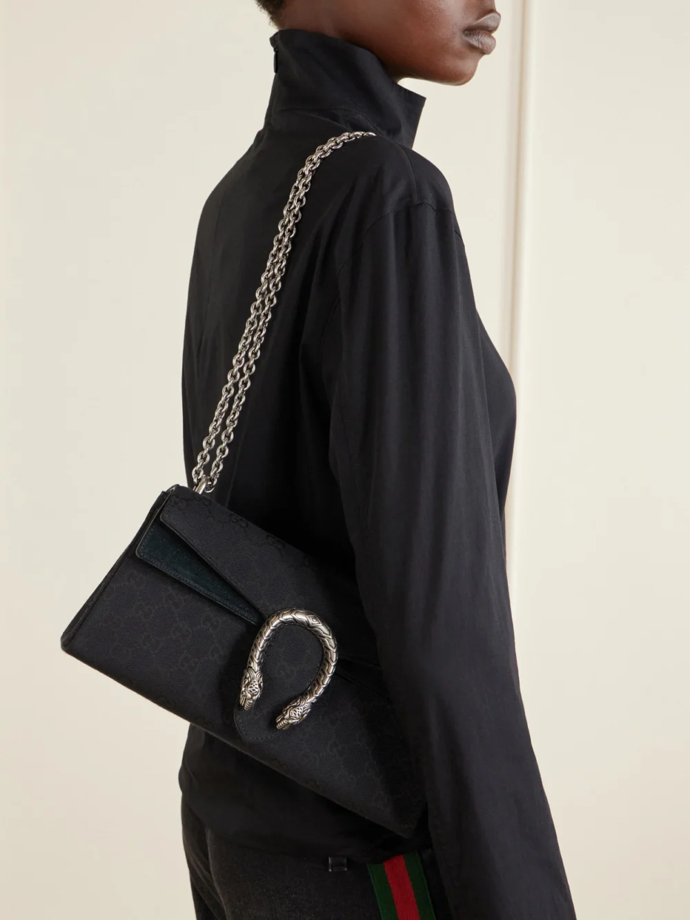 Gucci Dionysus Suede-trimmed Canvas-jacquard Shoulder Bag, styled view