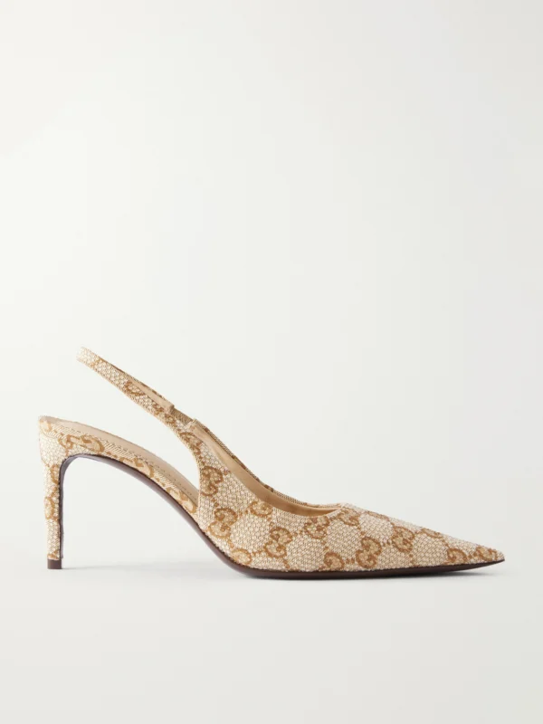 Gucci Donna 80 Embellished Gg Supreme Canvas-jacquard Slingback Pumps