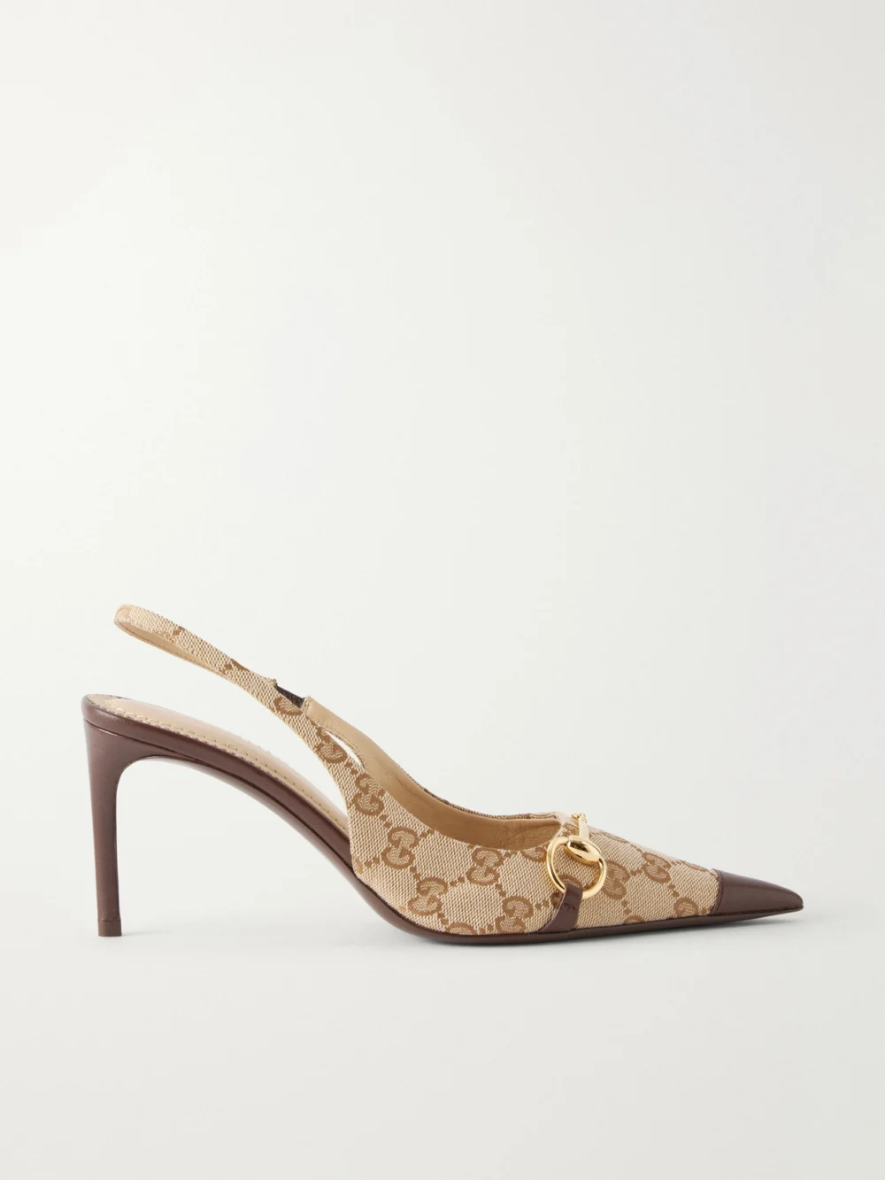 Gucci Donna 80 Horsebit-detailed Leather-trimmed Gg Supreme Canvas-jacquard Pumps in beige
